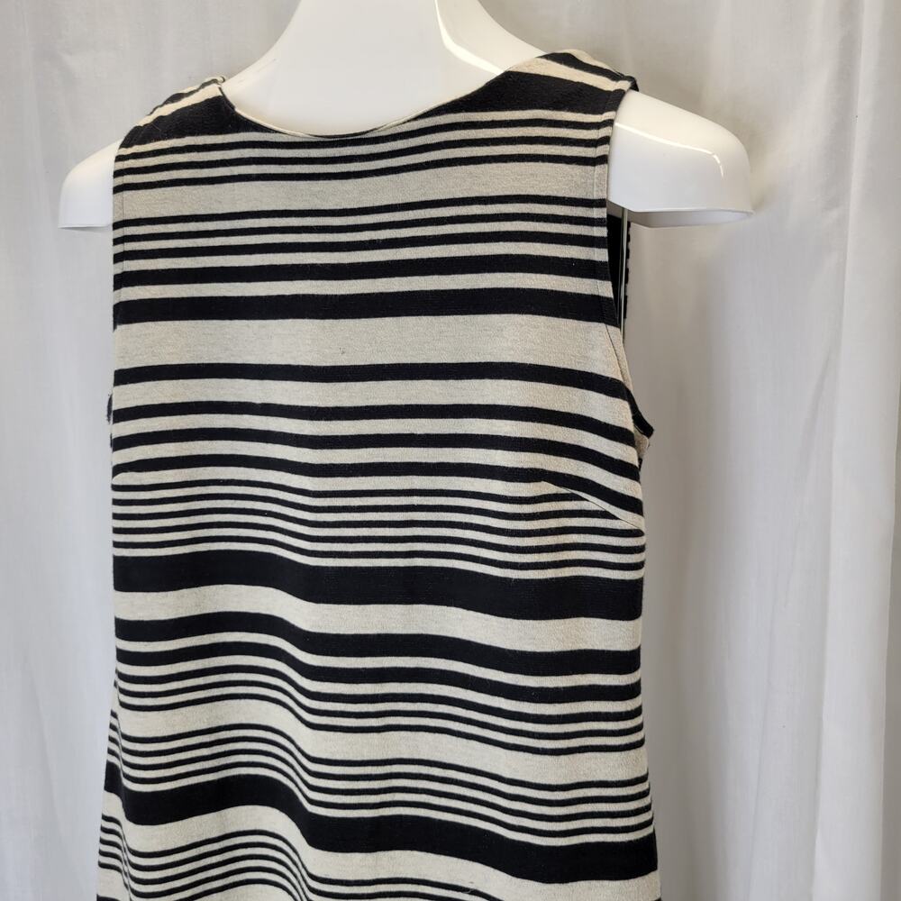 Donna Ricco Sheath Dress Striped Black and Tan w/ Pink Back Zip, M - Picture 2 of 8